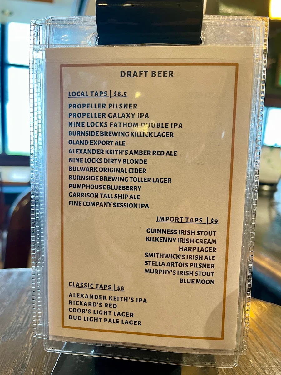 Menu, The Old Triangle Irish Alehouse