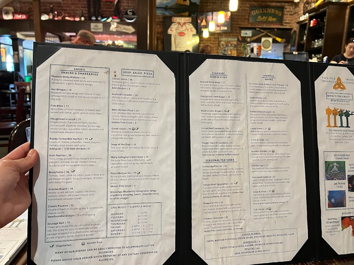 Menu, The Old Triangle Irish Alehouse