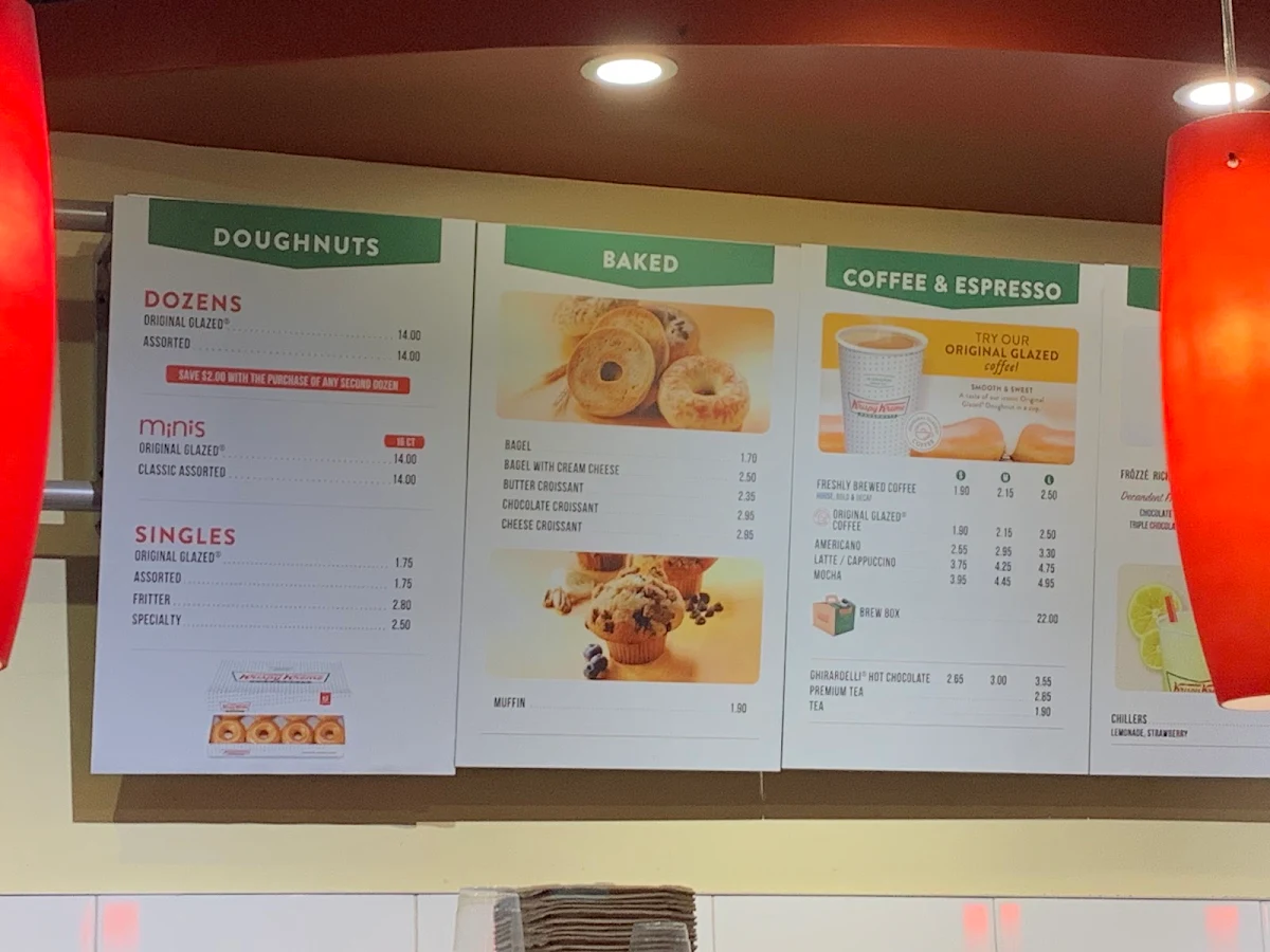 Menu, Krispy Kreme Café