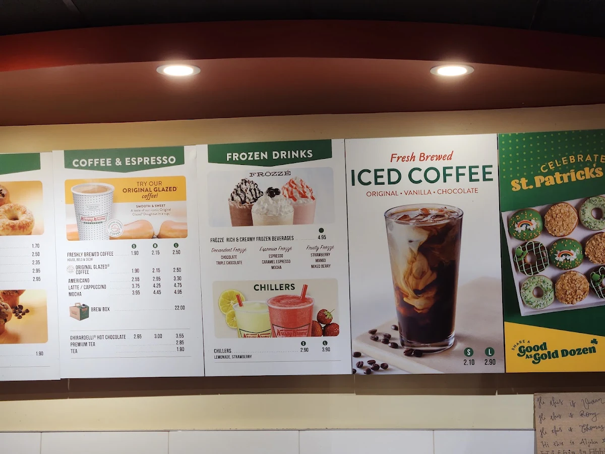 Menu, Krispy Kreme Café