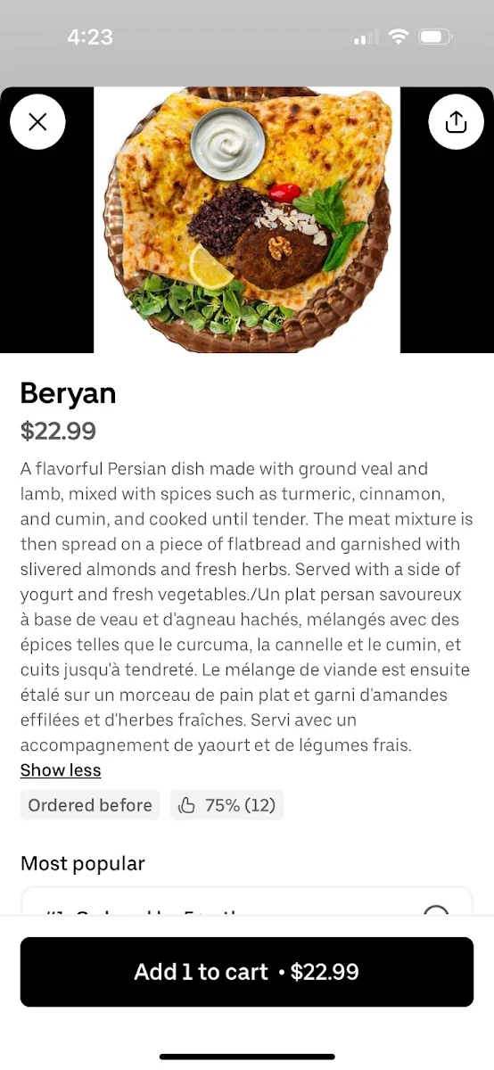 Menu, Mazzeh