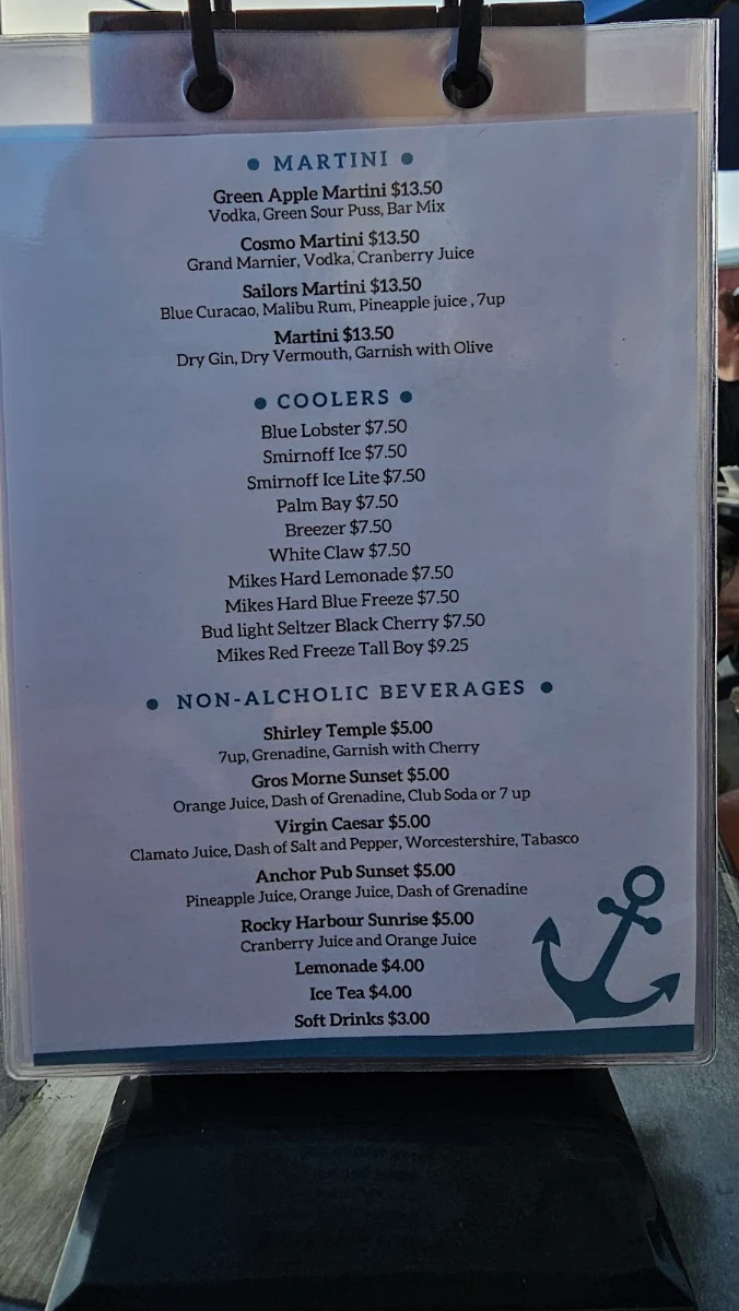 Menu, Anchor Pub