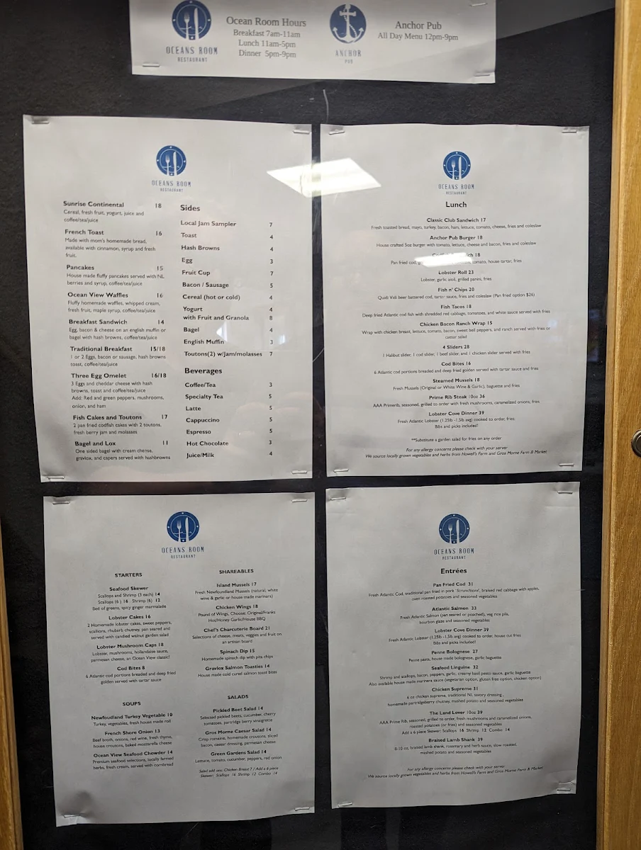 Menu, Anchor Pub