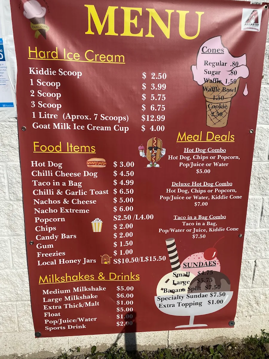 Menu, Ancaster Little League Snack Bar