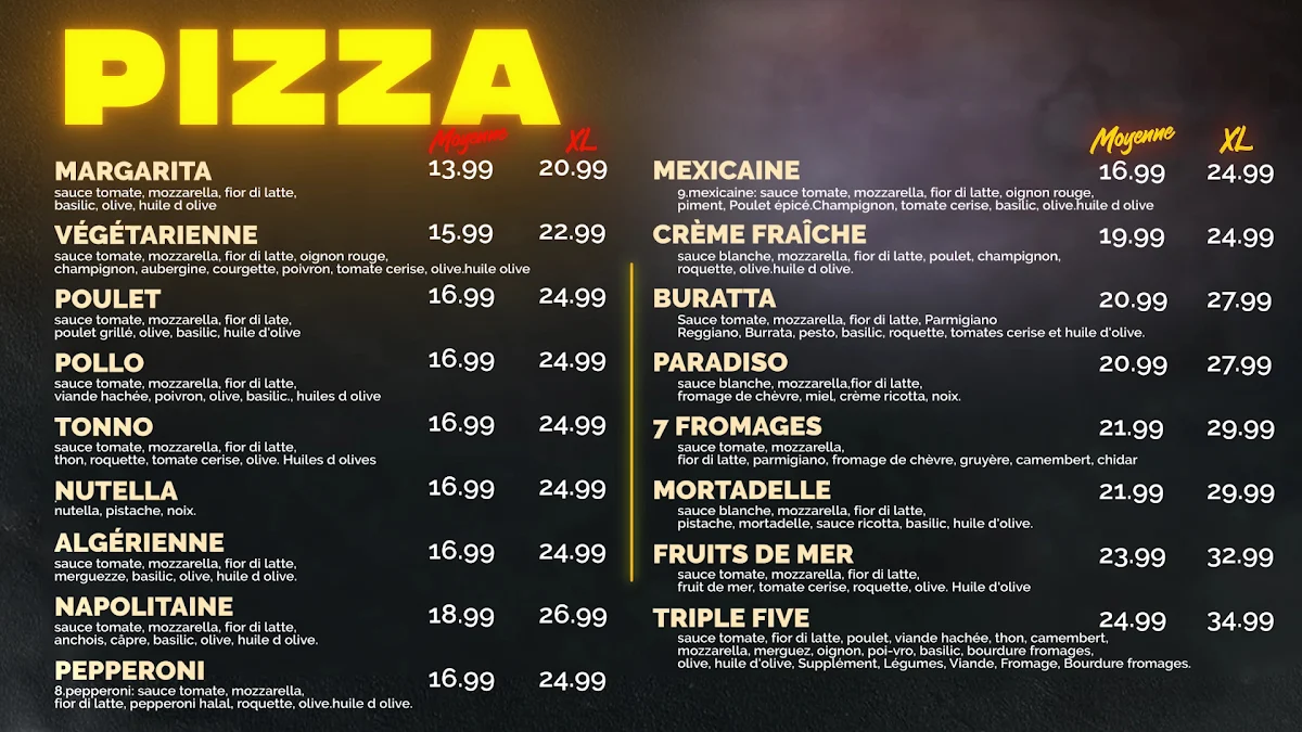 Menu, Restaurant Triple Five