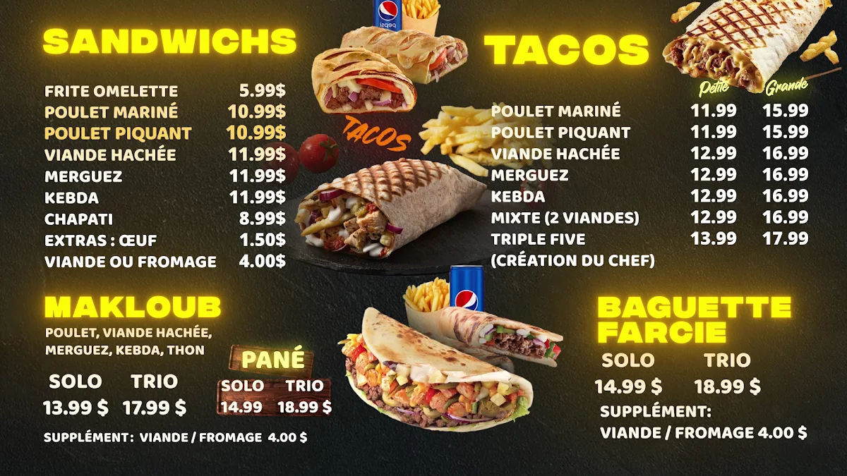 Menu, Restaurant Triple Five