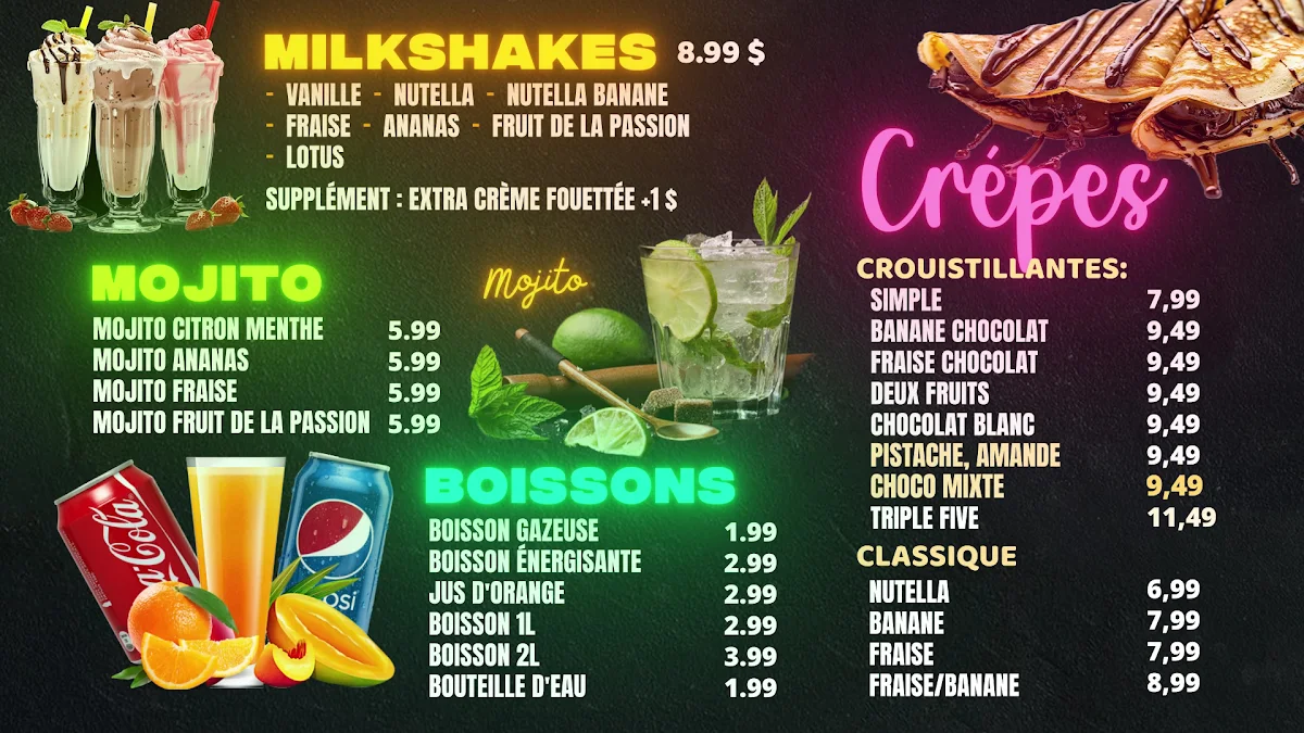 Menu, Restaurant Triple Five
