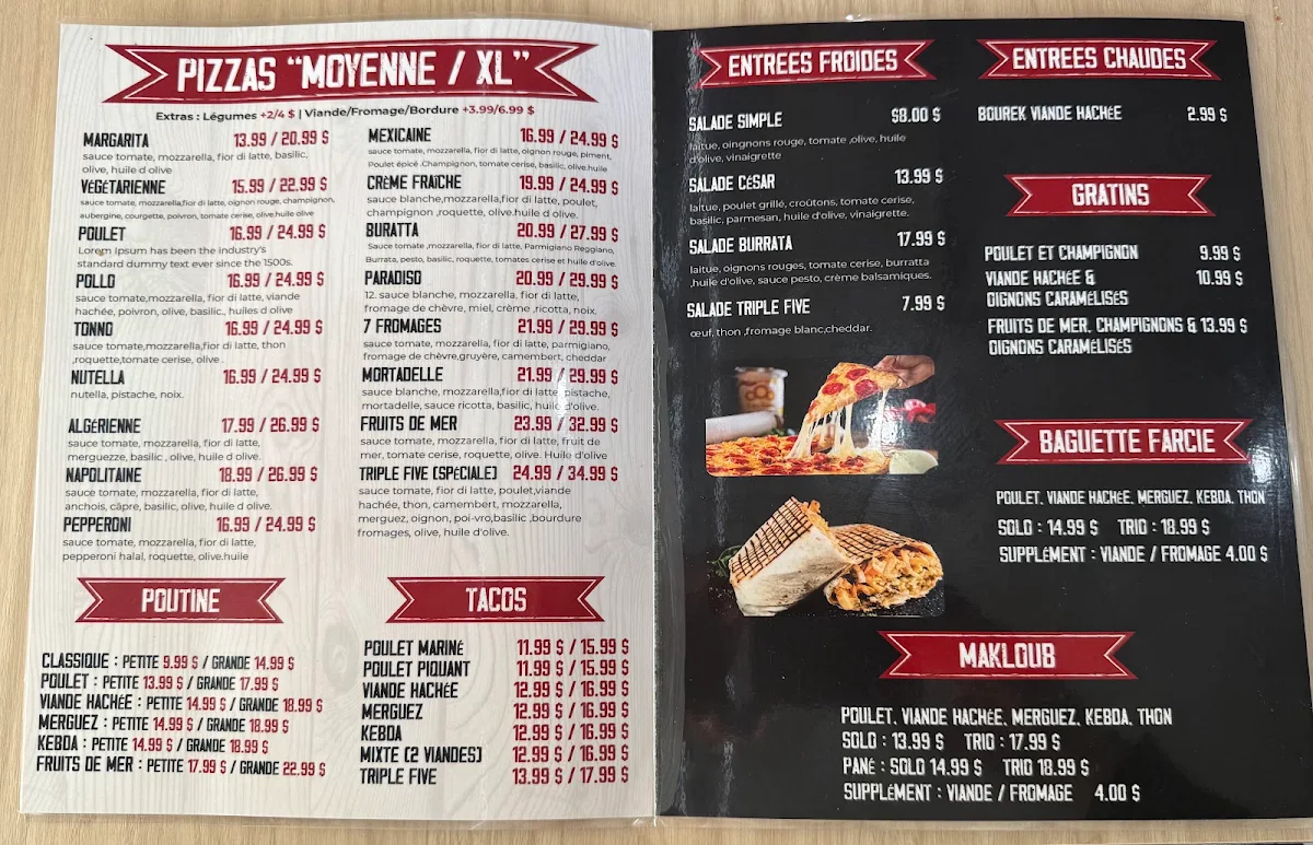 Menu, Restaurant Triple Five