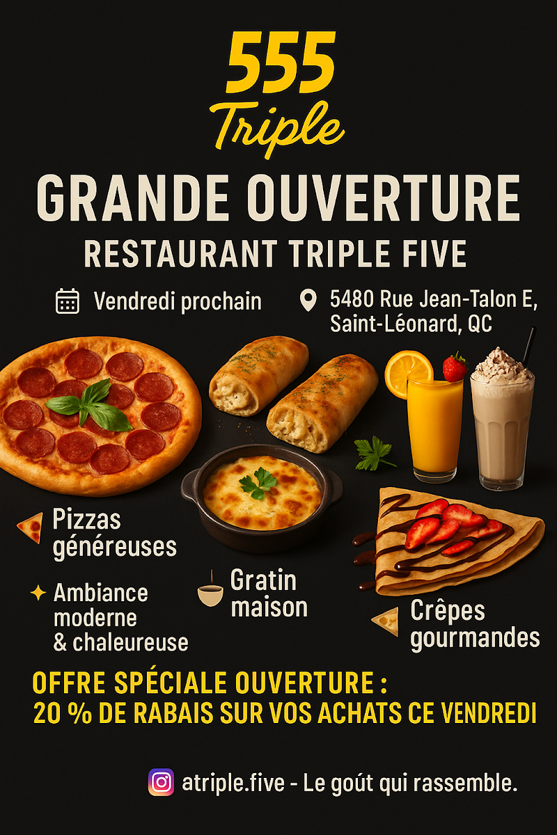 Menu, Restaurant Triple Five