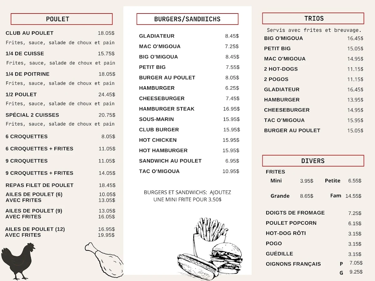 Menu, Casse-Croûte O'Migoua