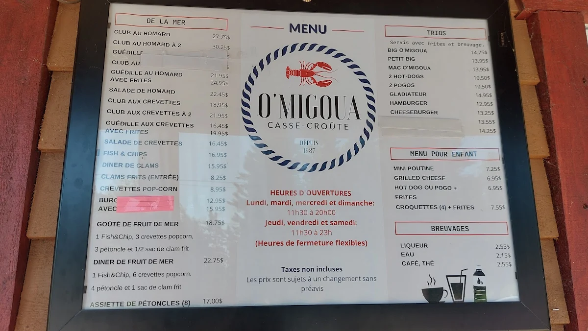 Menu, Casse-Croûte O'Migoua