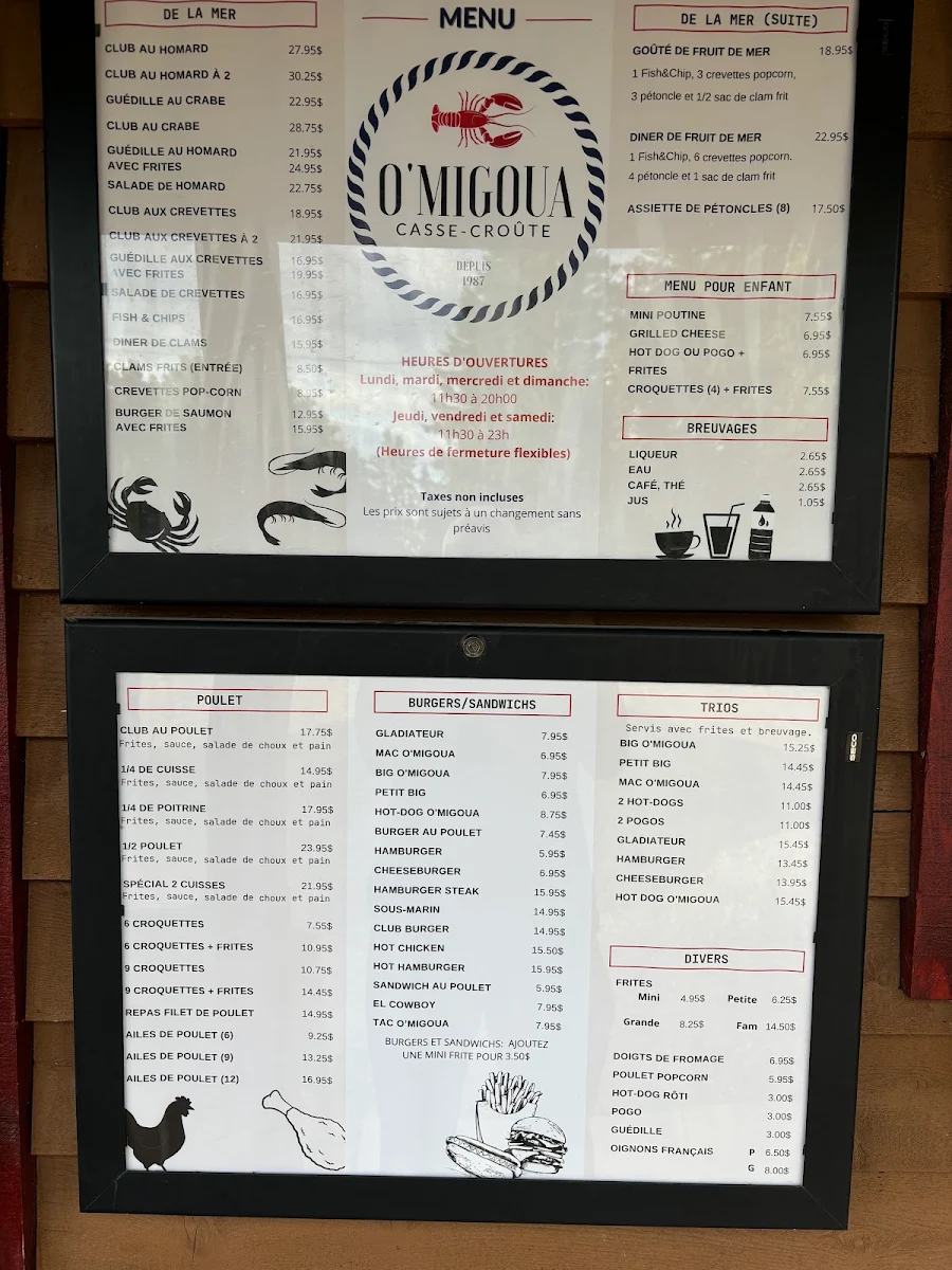 Menu, Casse-Croûte O'Migoua