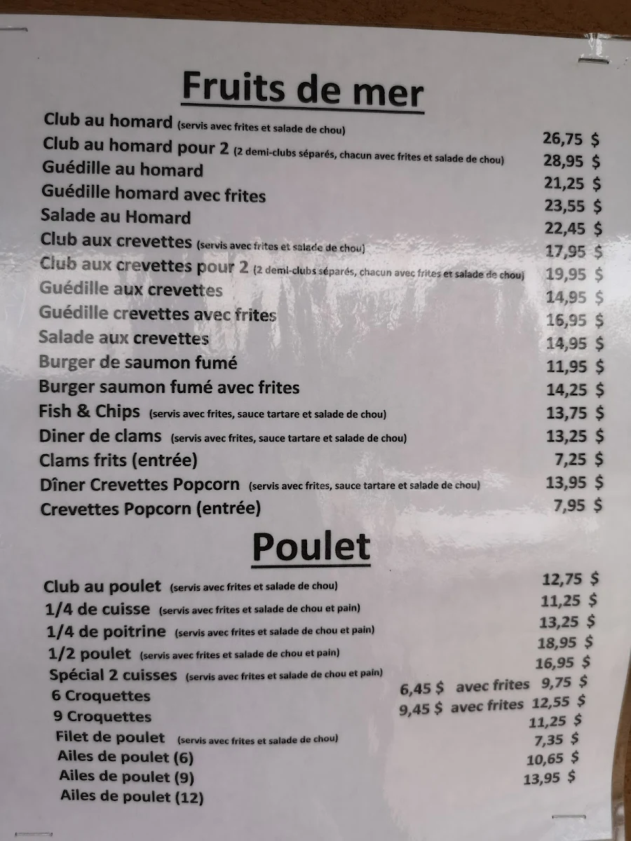 Menu, Casse-Croûte O'Migoua