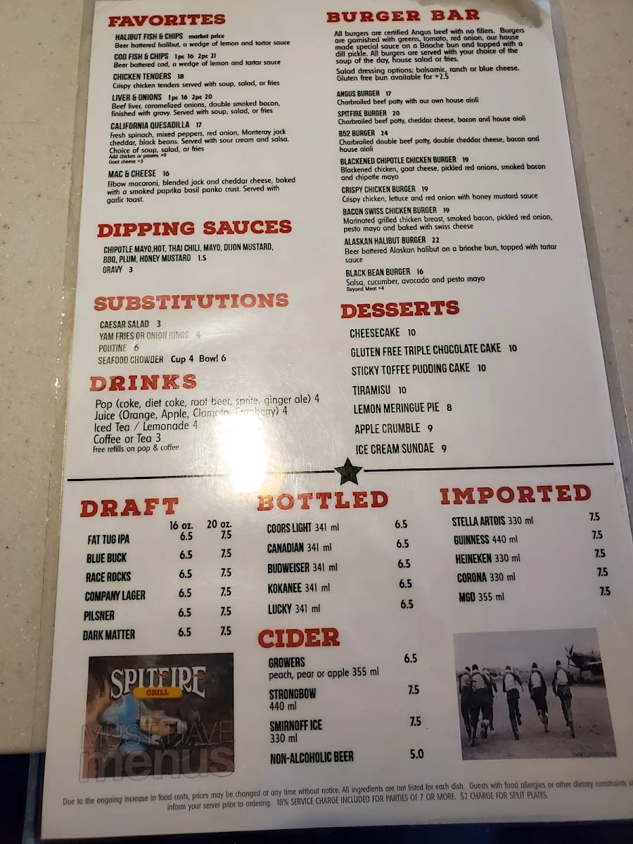 Menu, Spitfire Grill