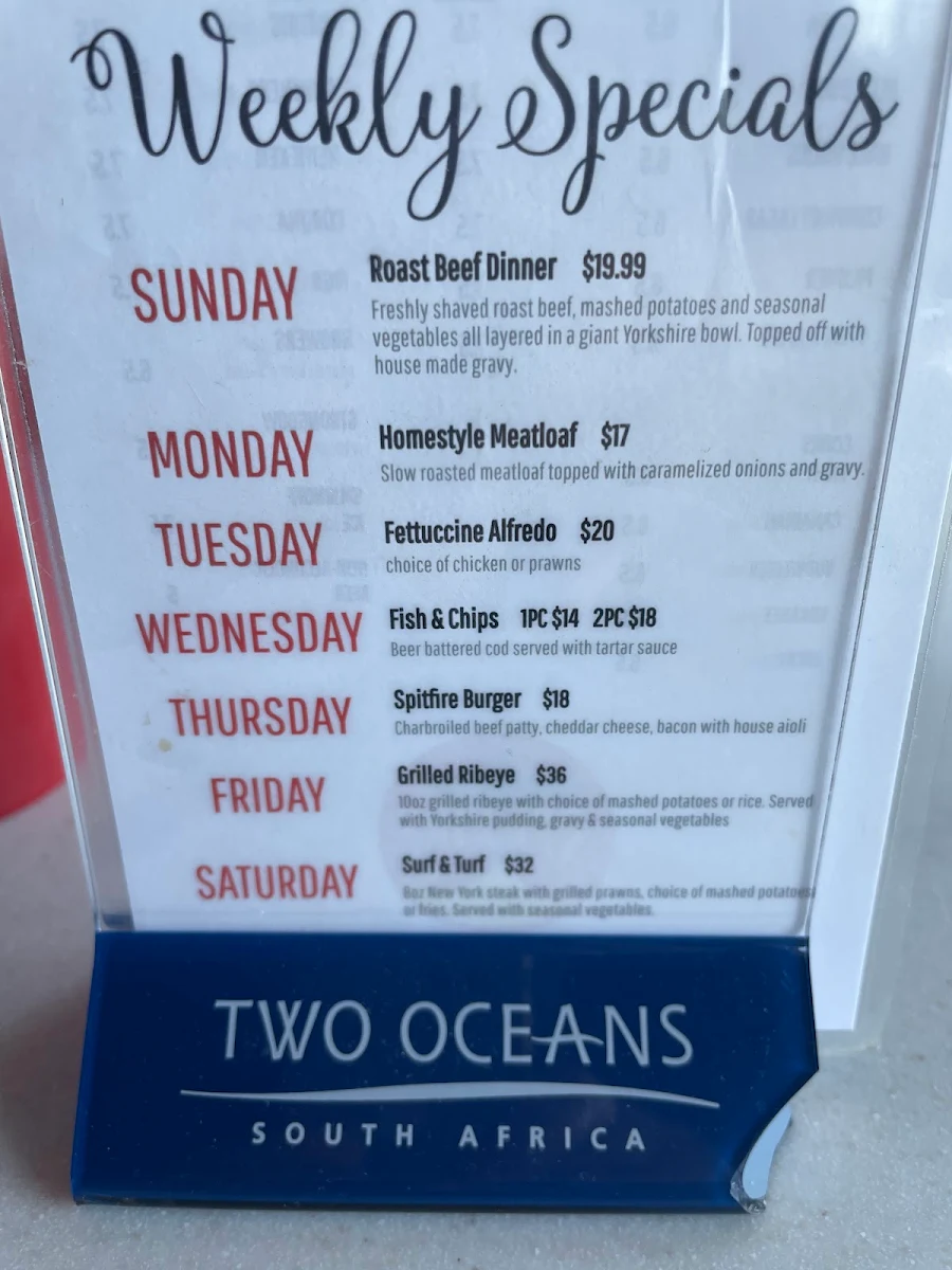 Menu, Spitfire Grill