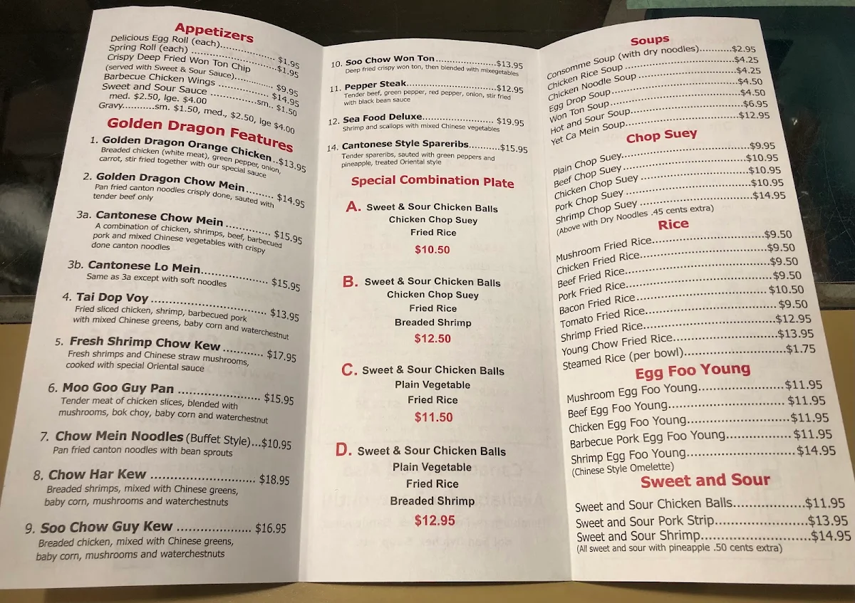 Menu, Golden Dragon Restaurant
