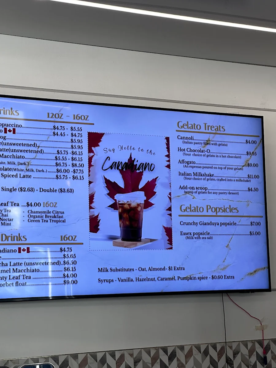 Menu, Bella Gelateria Gelato & Coffee