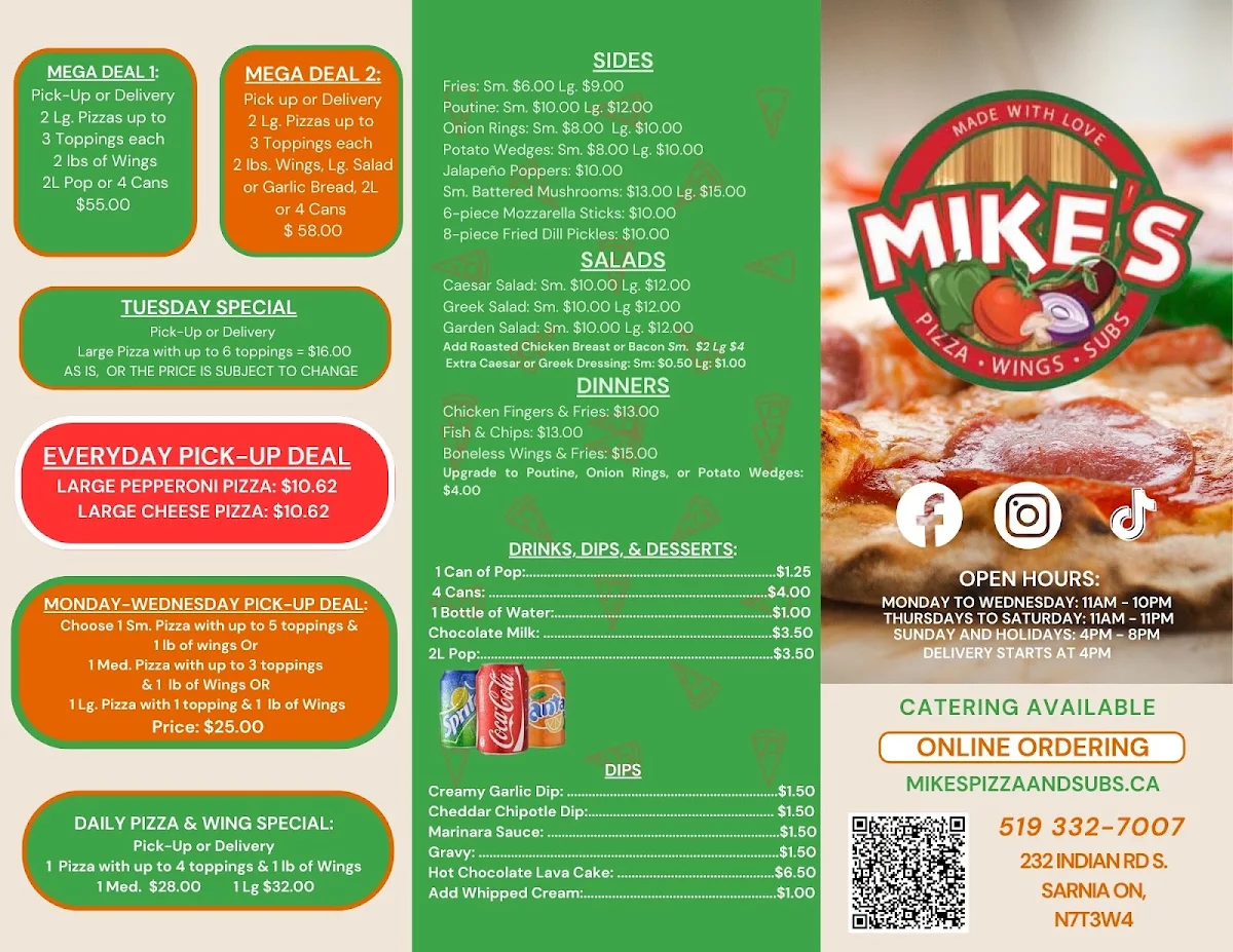 Menu, Mike's Pizza and Subs