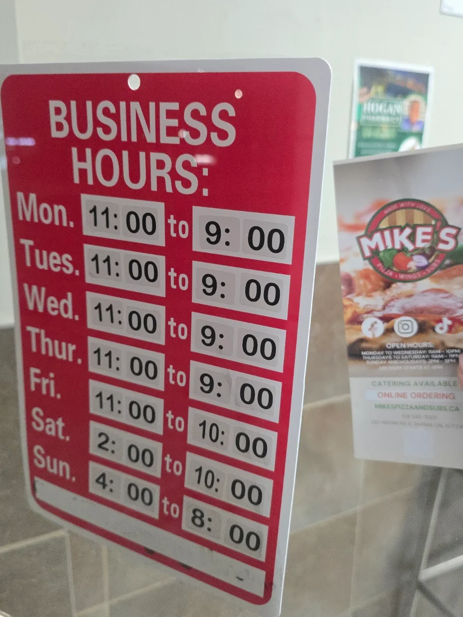 Menu, Mike's Pizza and Subs