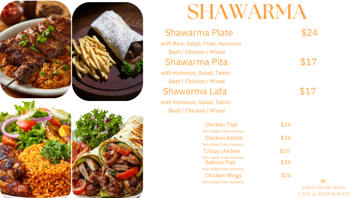 Menu, Yafo Shawarma Cafe