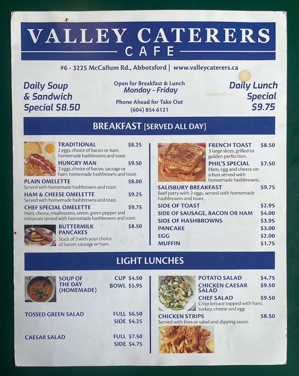 Menu, Valley Caterers