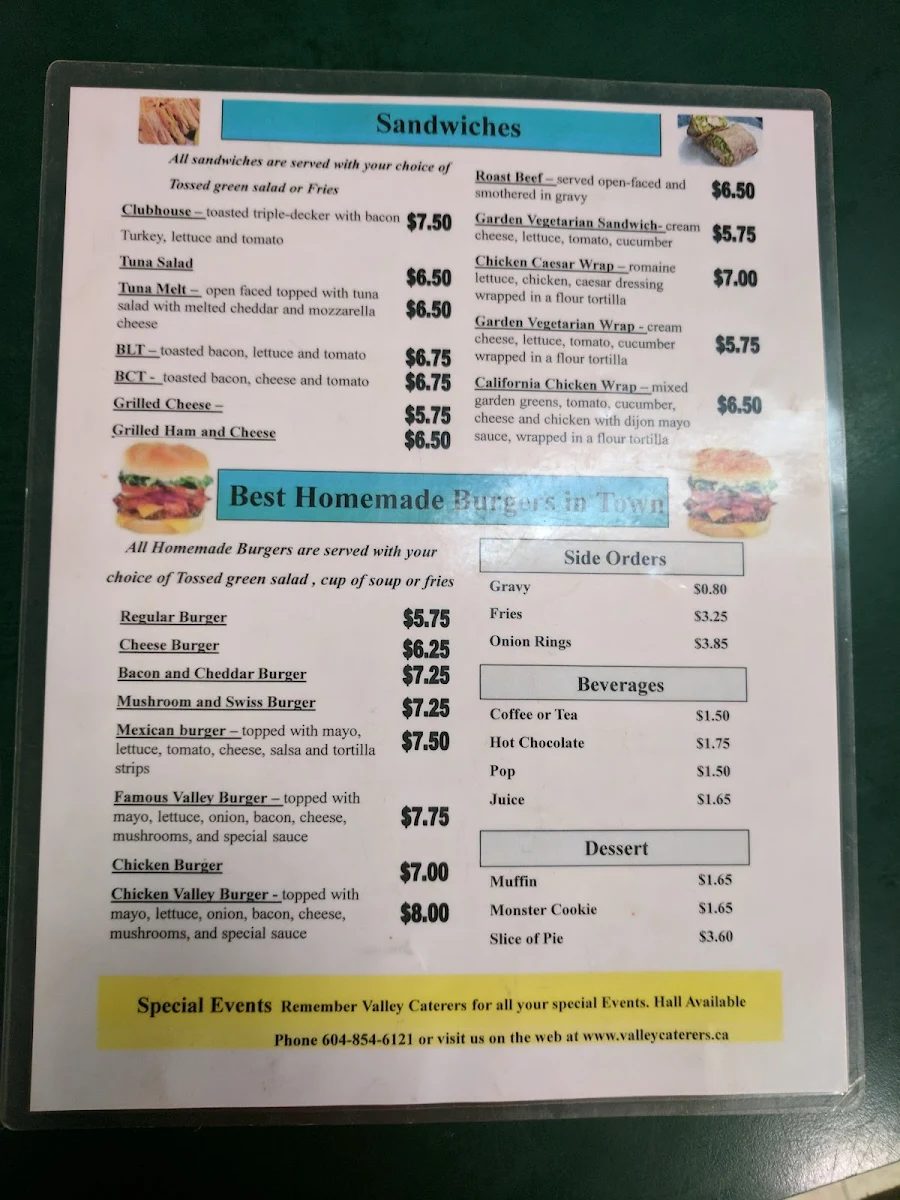 Menu, Valley Caterers