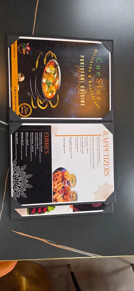 Menu, CueSine Billiards & Restaurant