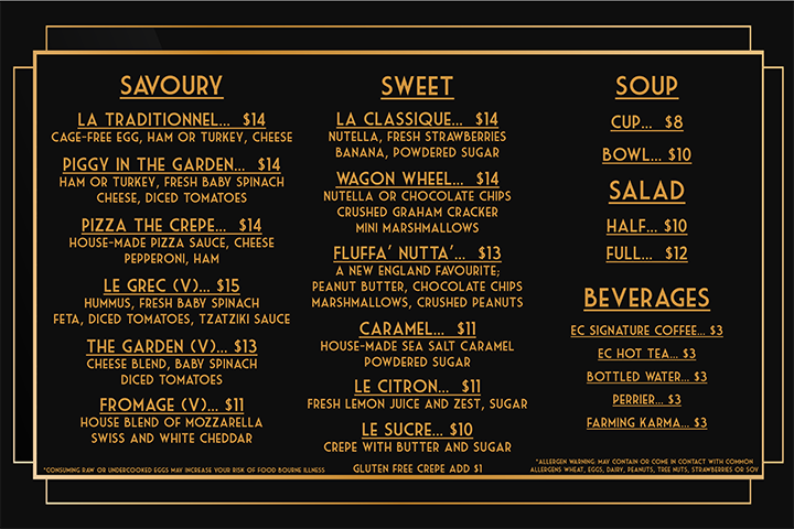 Menu, Empire Crepe
