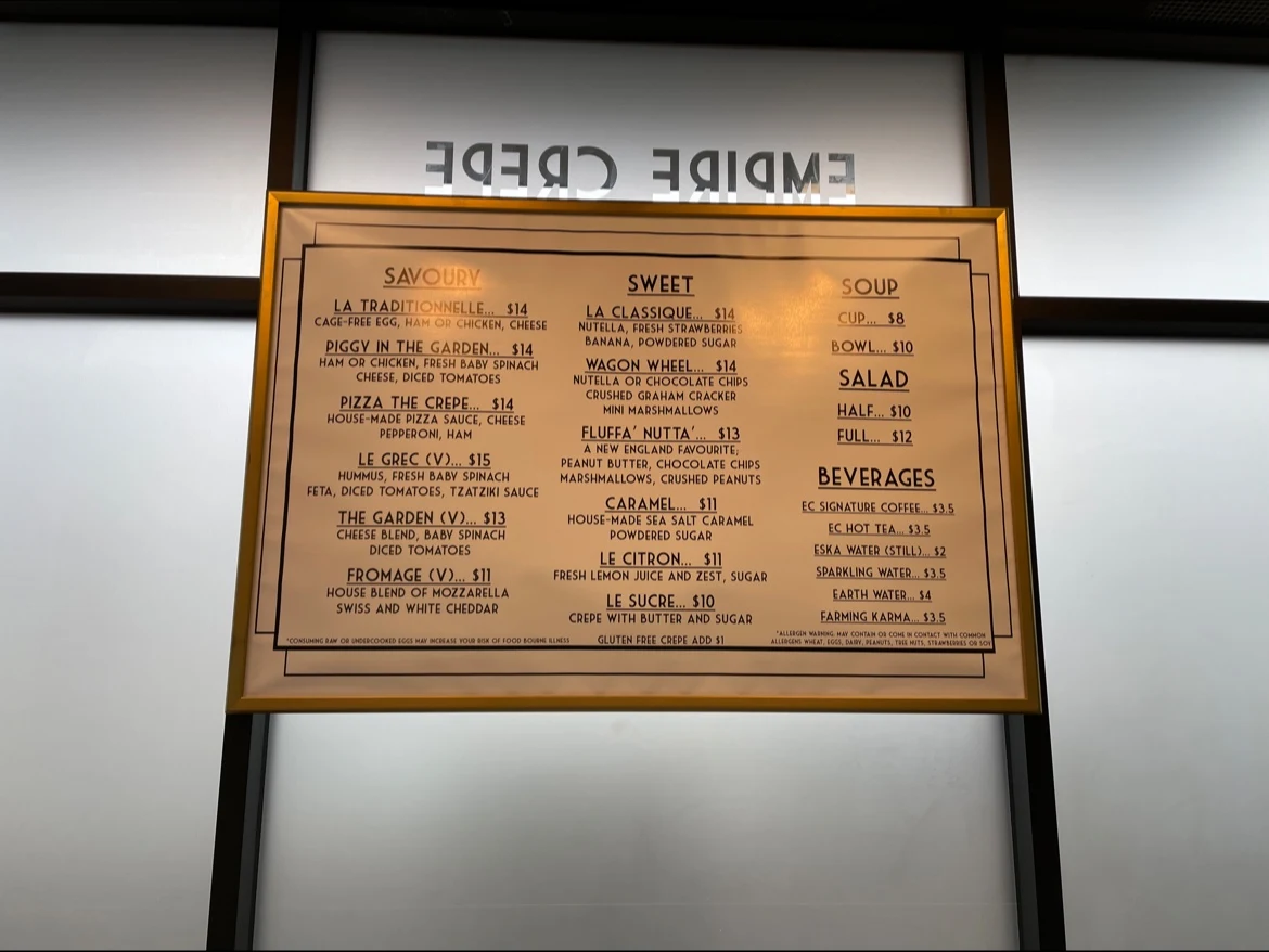 Menu, Empire Crepe