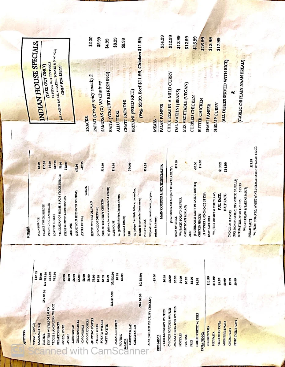 Menu, Punjabi Dhaba Elkhorn restaurant and bar