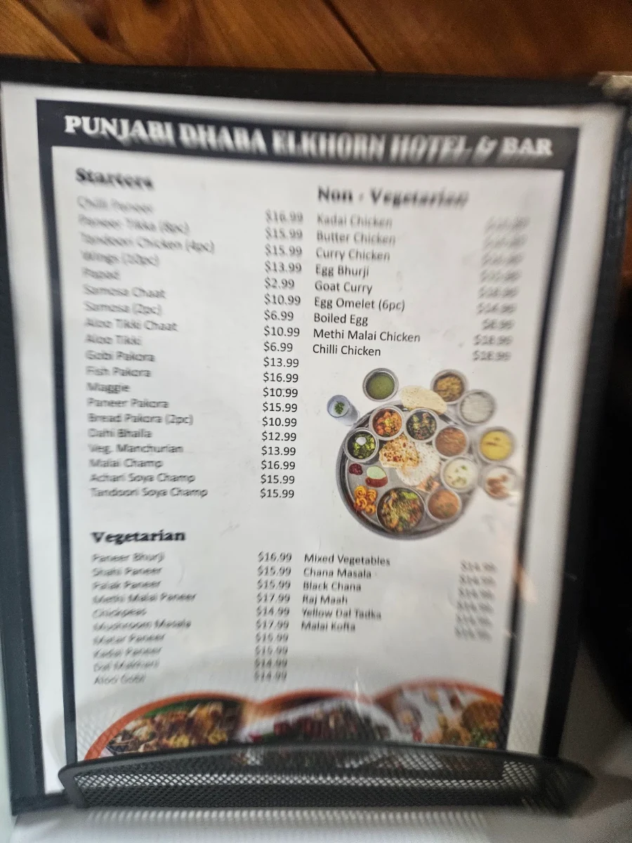 Menu, Punjabi Dhaba Elkhorn restaurant and bar