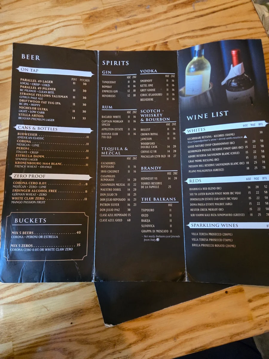 Menu, Cavo Bar+Kitchen