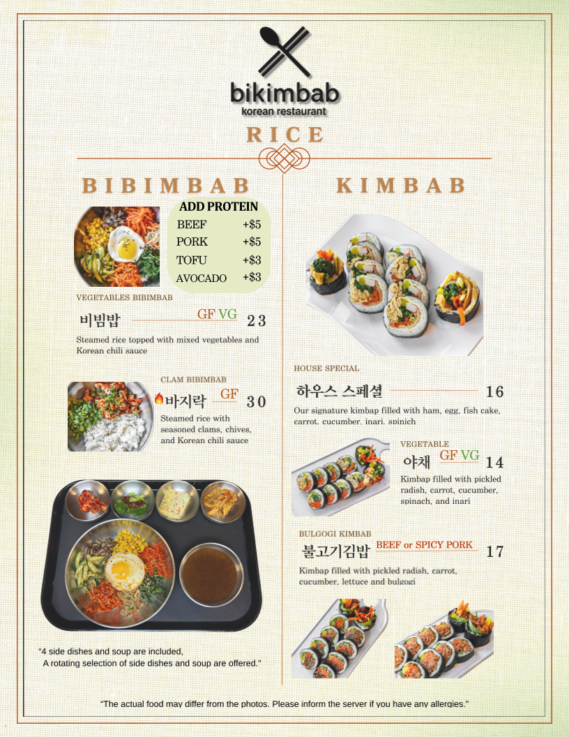 Menu, Bikimbab