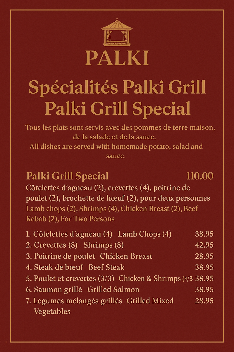 Menu, Restaurant Palki