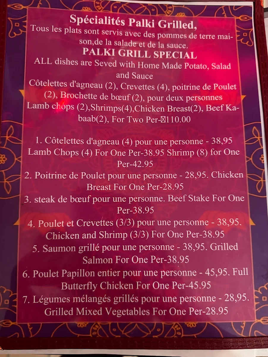 Menu, Restaurant Palki