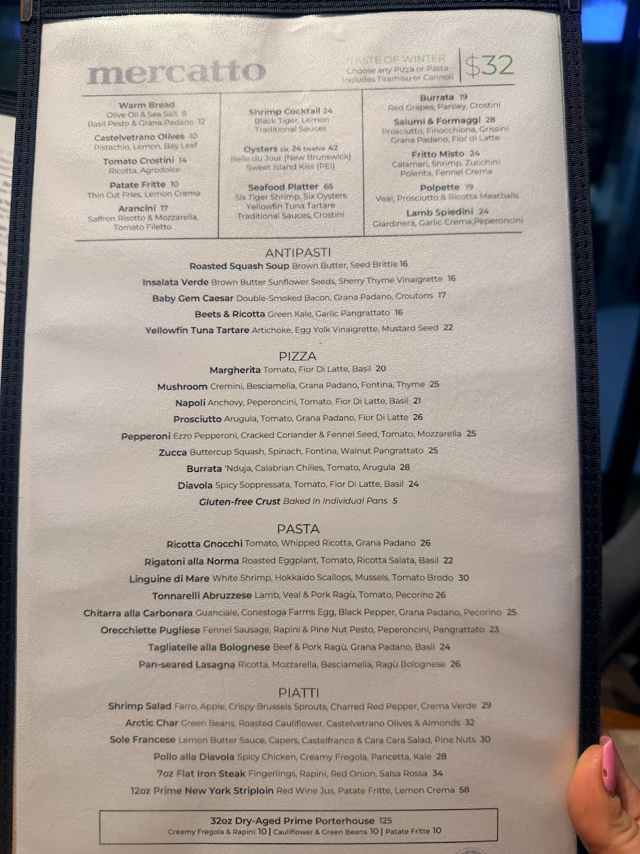 Menu, Trattoria Mercatto