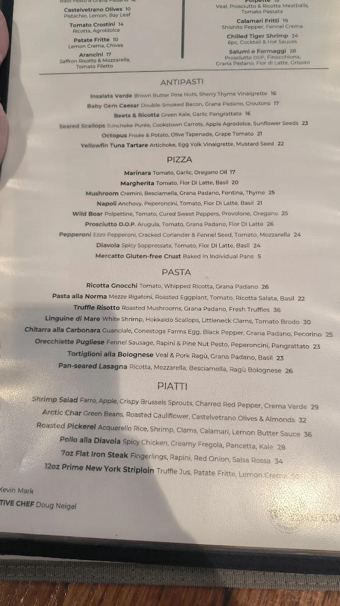 Menu, Trattoria Mercatto