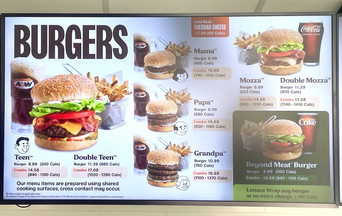 Menu, A&W Canada