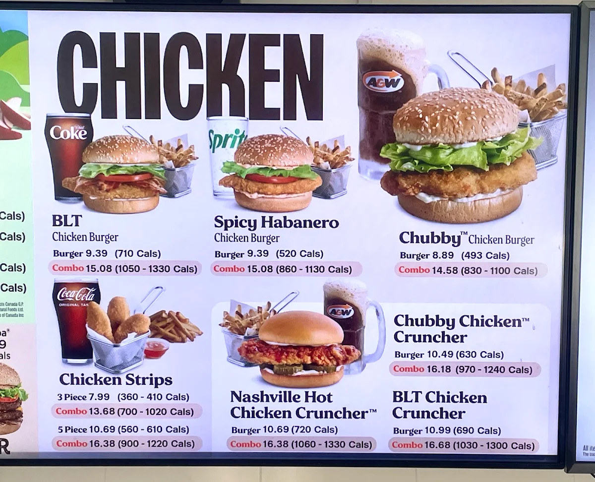 Menu, A&W Canada