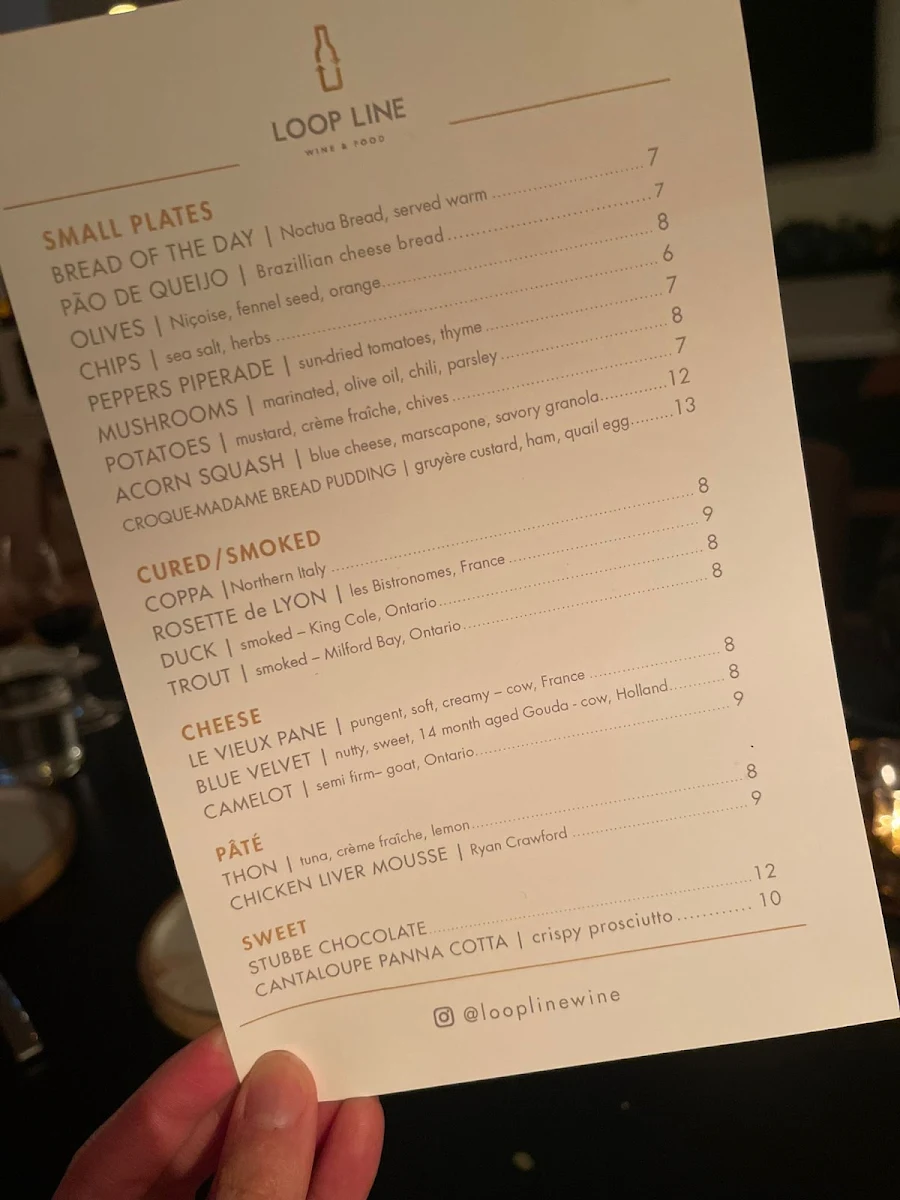 Menu, LOOPLINE | bottle shop & wine bar