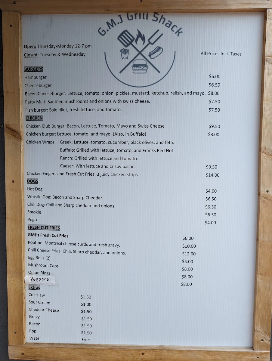 Menu, The Grill Shack