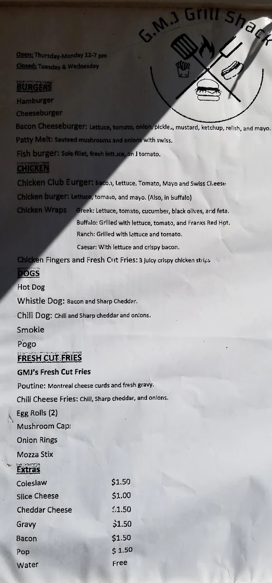Menu, The Grill Shack