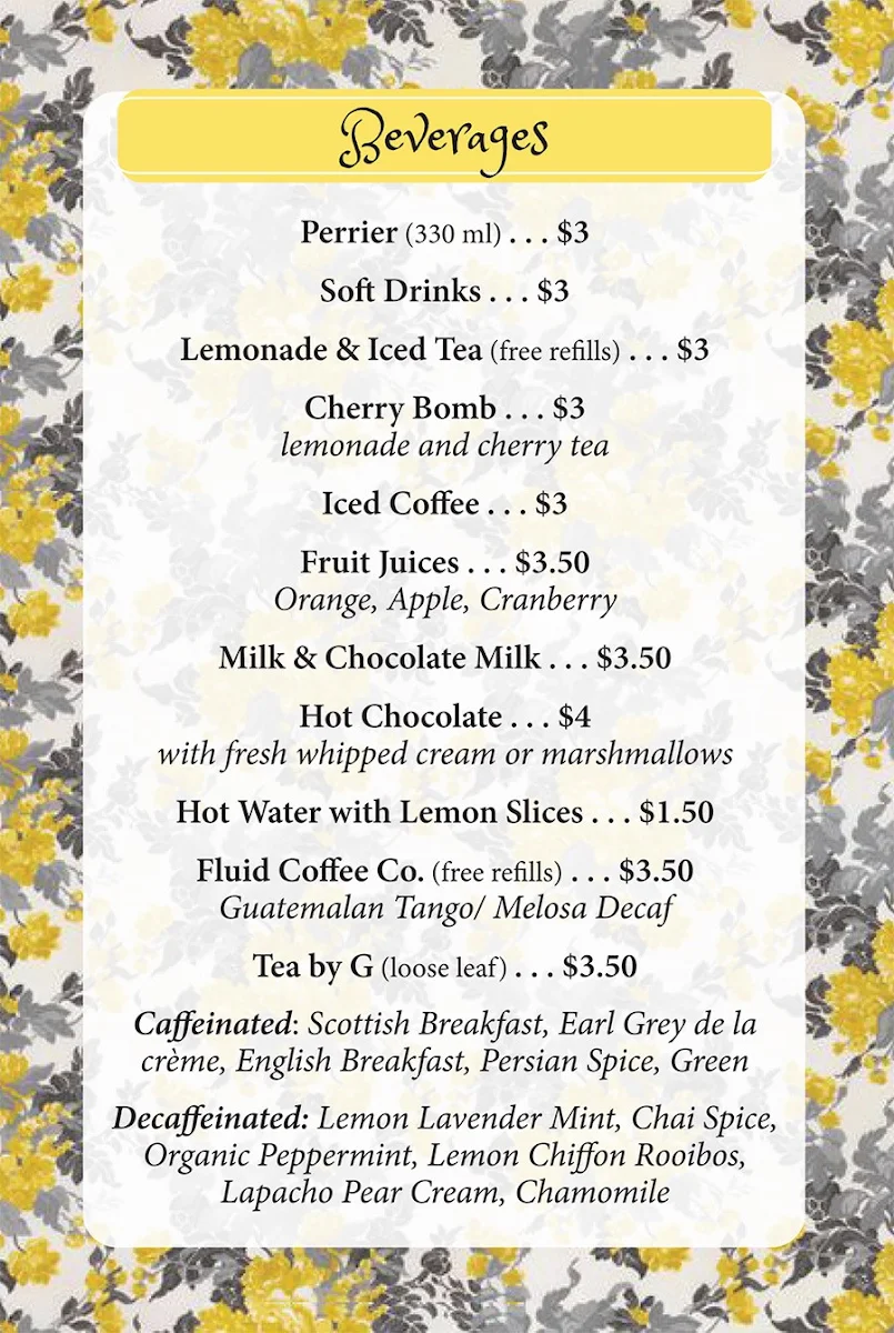 Menu, Yellow Canoe Cafe