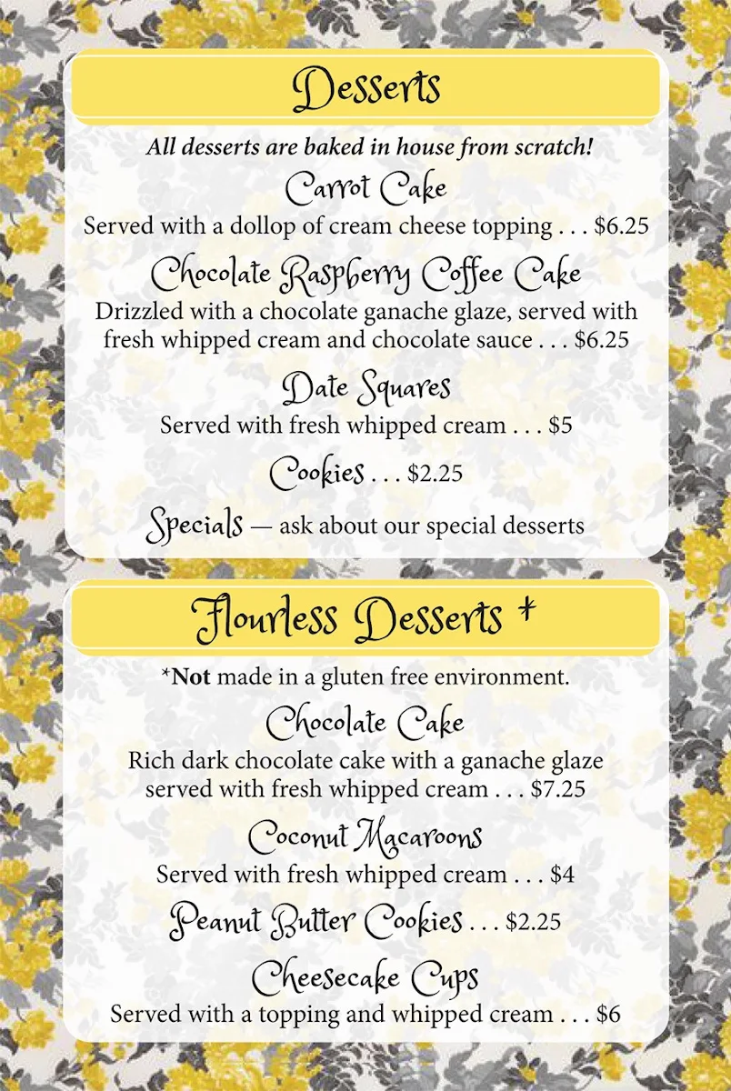 Menu, Yellow Canoe Cafe