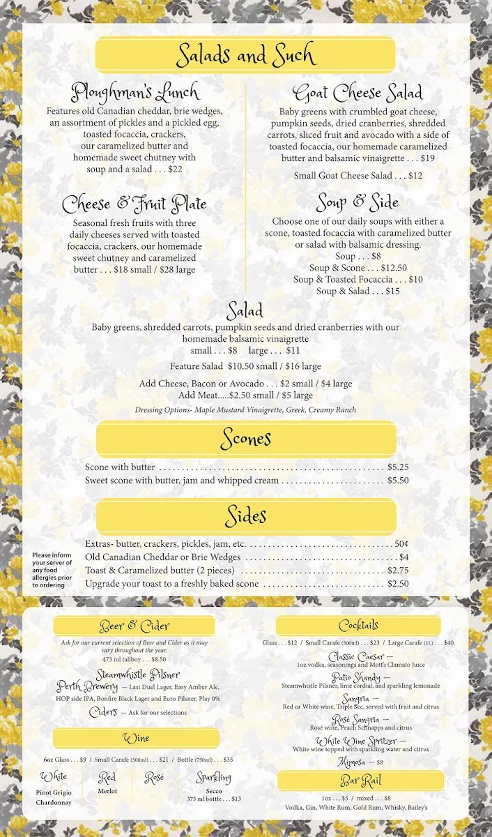 Menu, Yellow Canoe Cafe