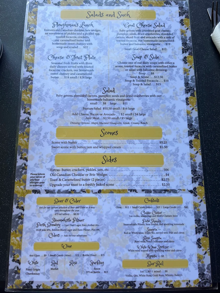 Menu, Yellow Canoe Cafe
