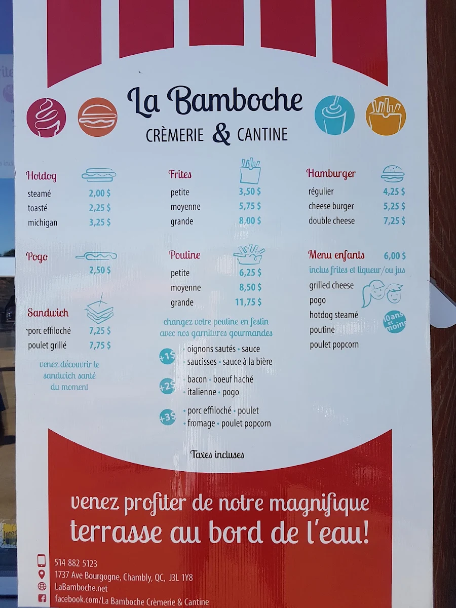 Menu, La Bamboche Crèmerie