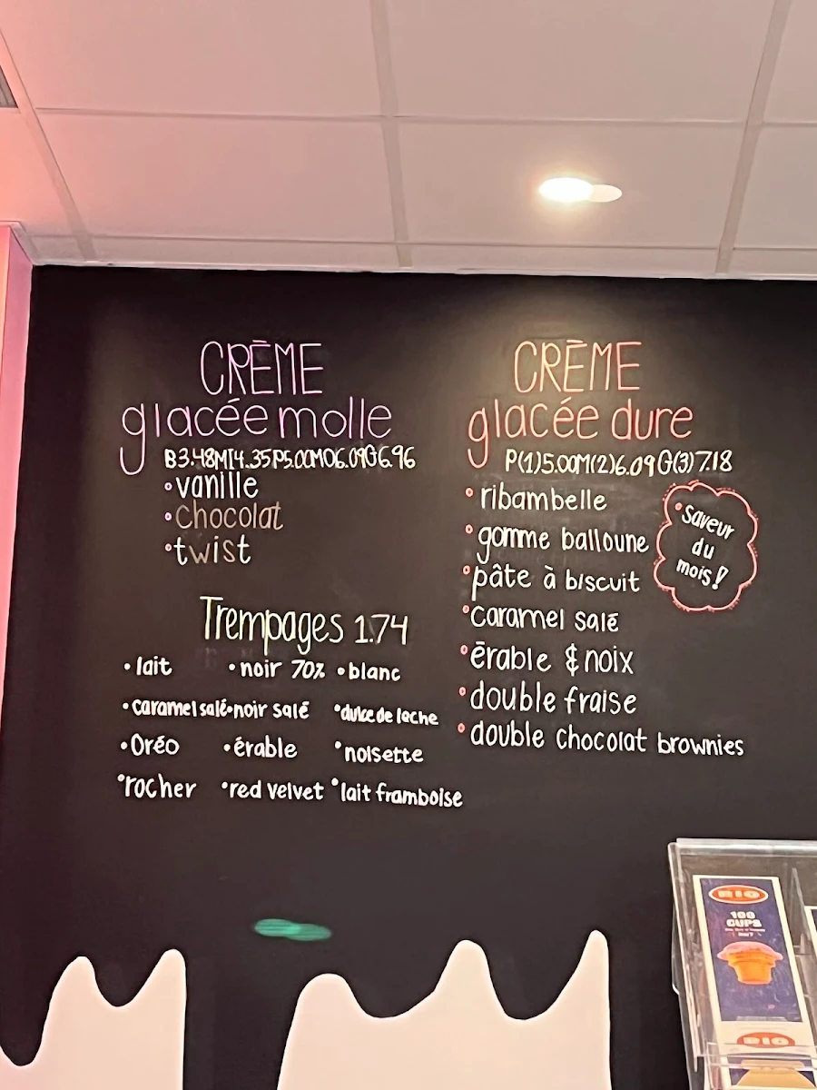 Menu, La Bamboche Crèmerie