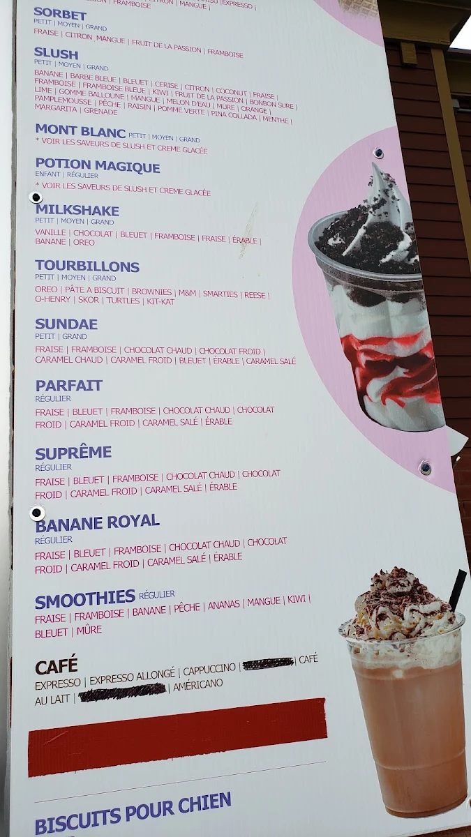 Menu, La Bamboche Crèmerie