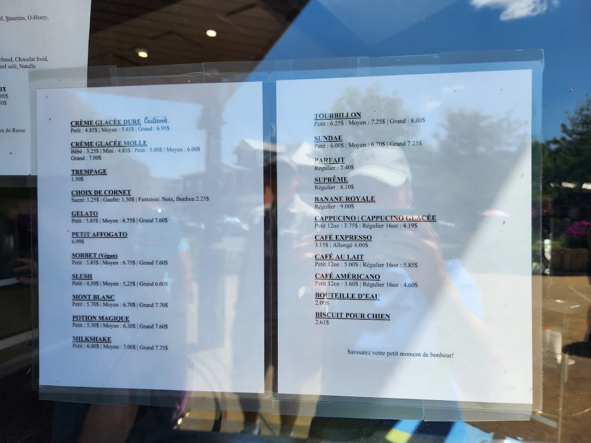 Menu, La Bamboche Crèmerie